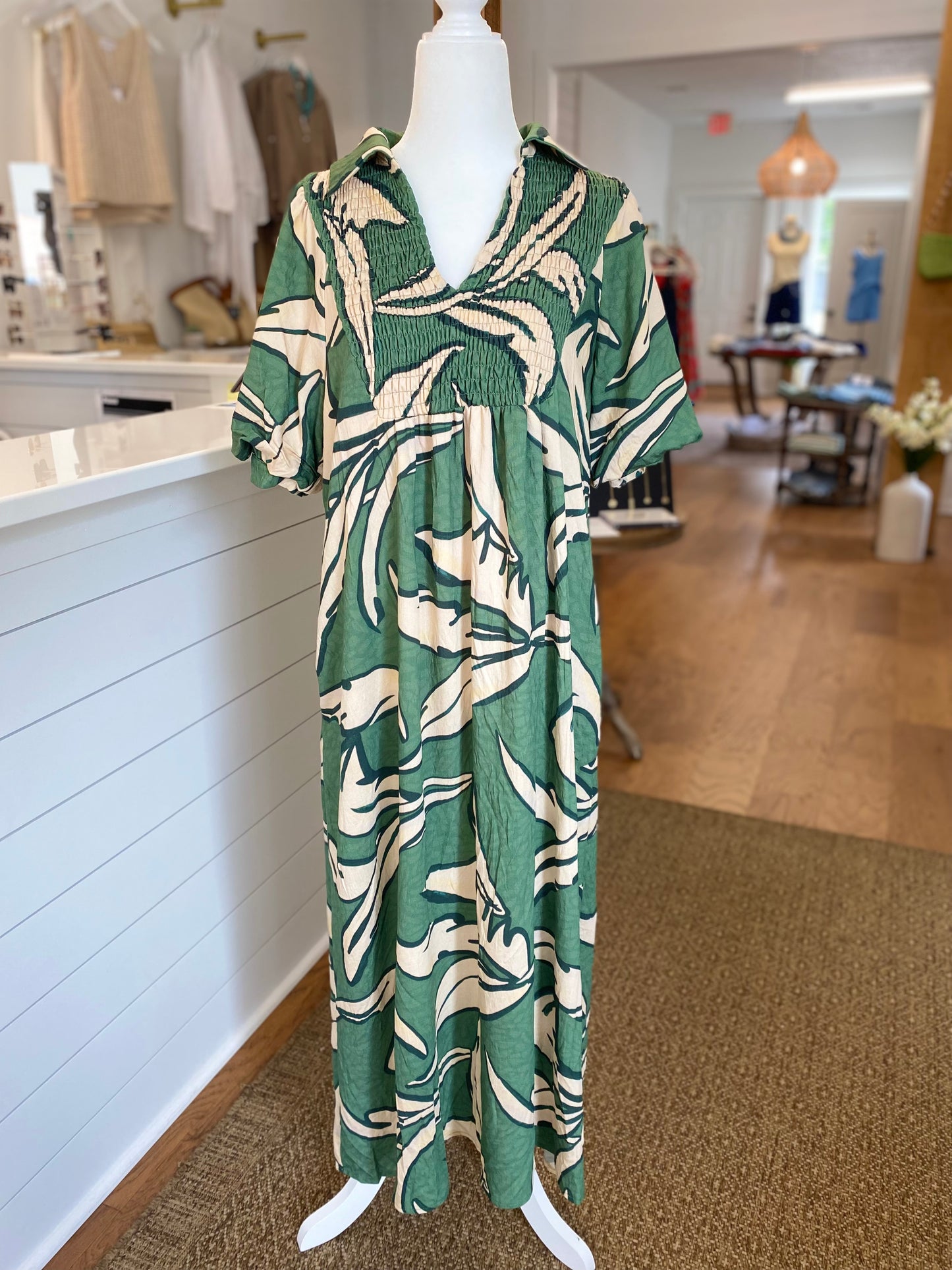 GEOMETRIC PRINT MAXI DRESS - GREEN