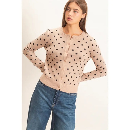 POLKA DOT CARDIGAN - TAUPE