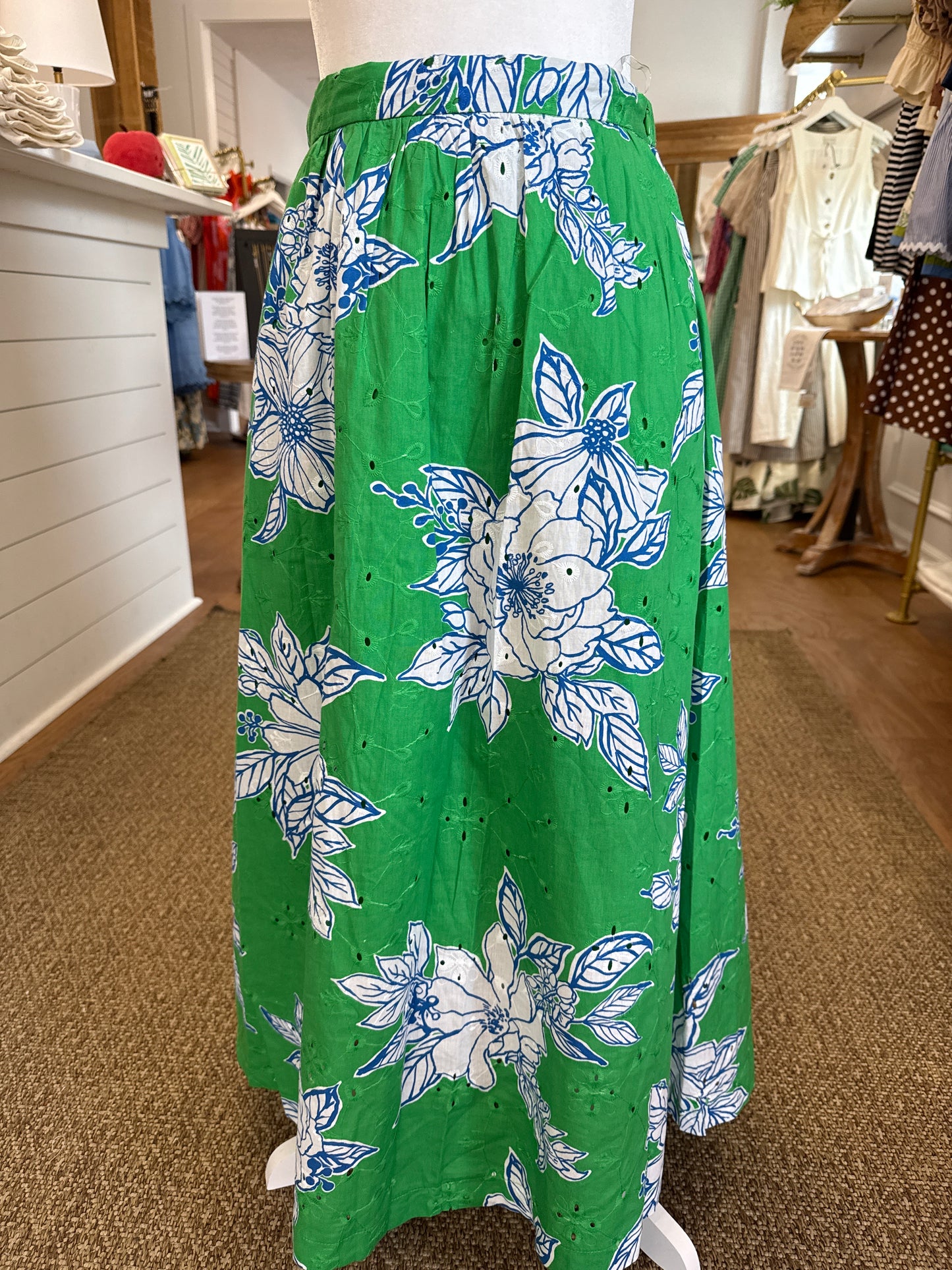 FLORAL PRINT MIDI SKIRT  - GREEN