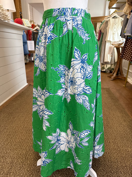 FLORAL PRINT MIDI SKIRT  - GREEN