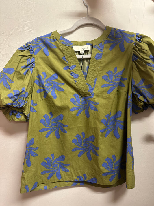 FLORAL PRINT BLOUSE TOP - AVOCADO BLUE