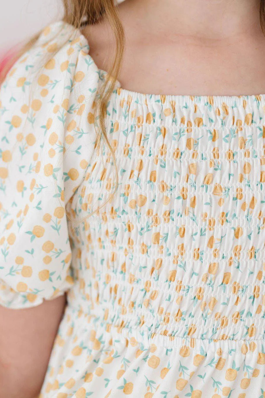 MARVELOUS MARIGOLDS SMOCKED RUFFLE DRESS