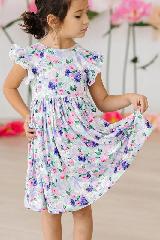 LAVENDER LOVE FLUTTER SLEEVE TWIRL DRESS