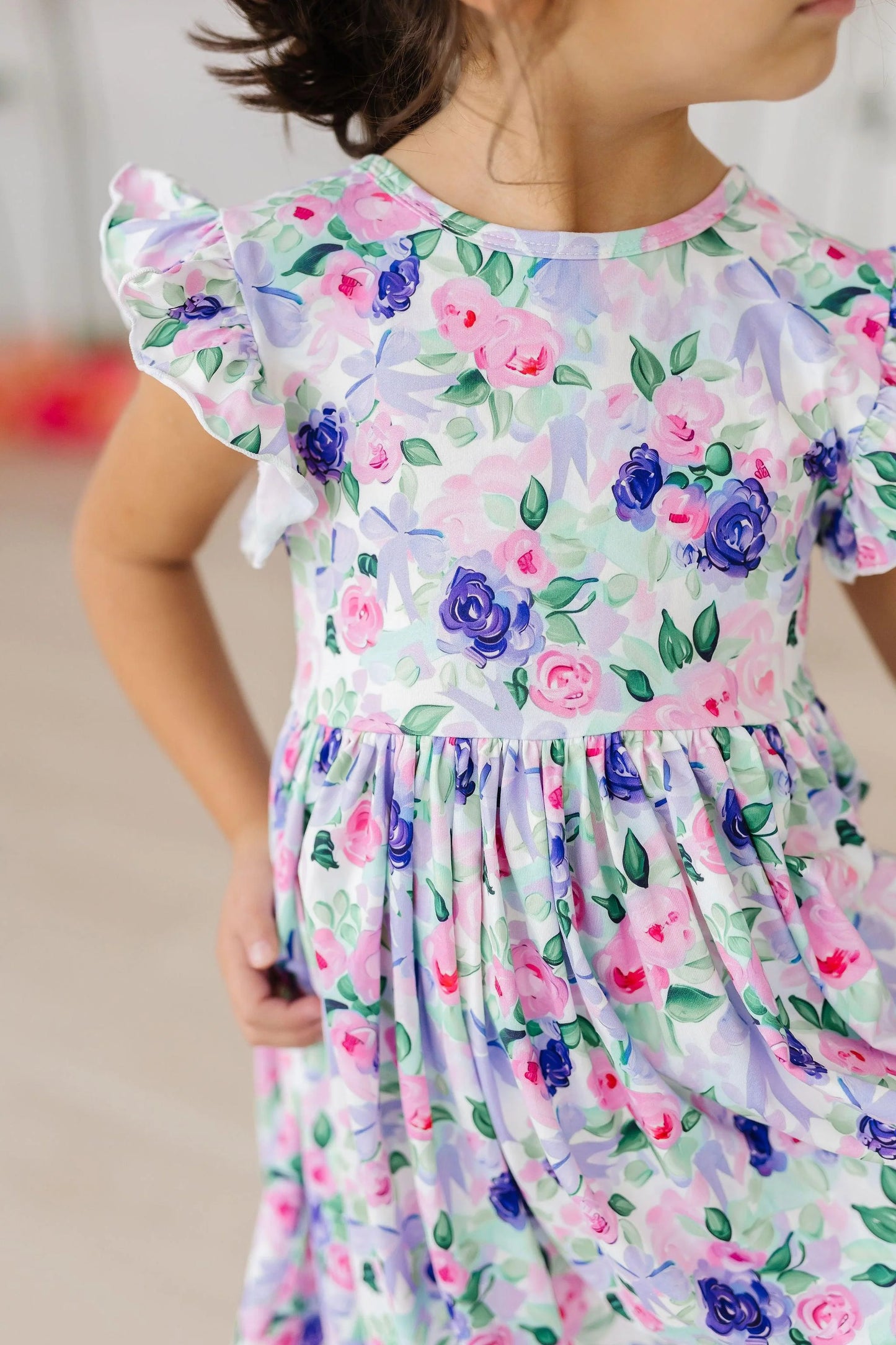 LAVENDER LOVE FLUTTER SLEEVE TWIRL DRESS