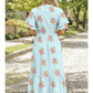 FLORAL PRINT V NECK FLUTTER MAXI DRESS - SKY BLUE