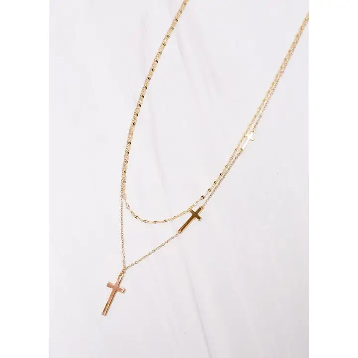 FLETCHER CROSS LAYERED NECKLACE - GOLD