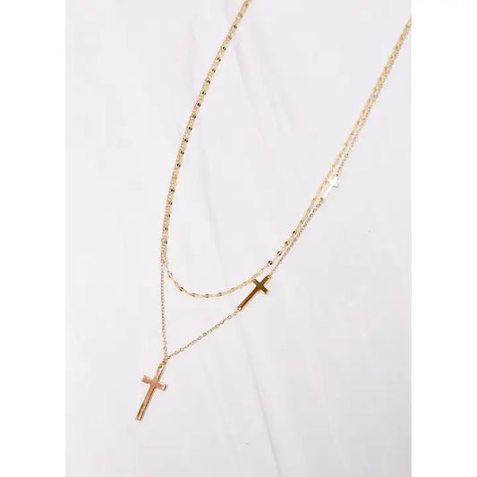 FLETCHER CROSS LAYERED NECKLACE - GOLD