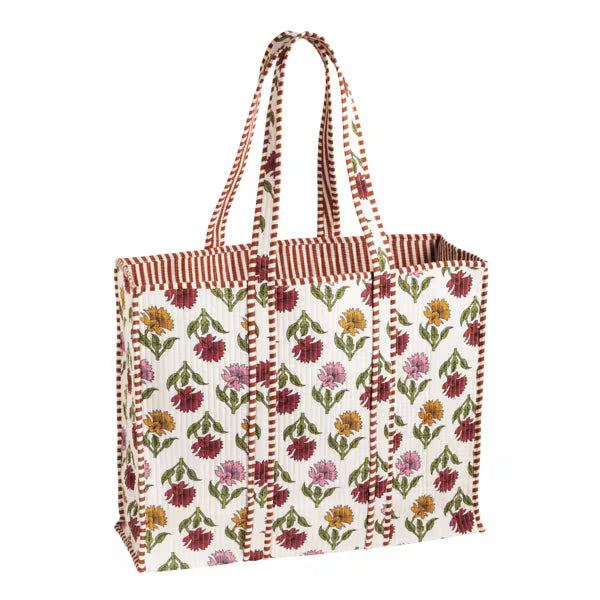 WHITE QUILTED BLOCK PRINT TOTE