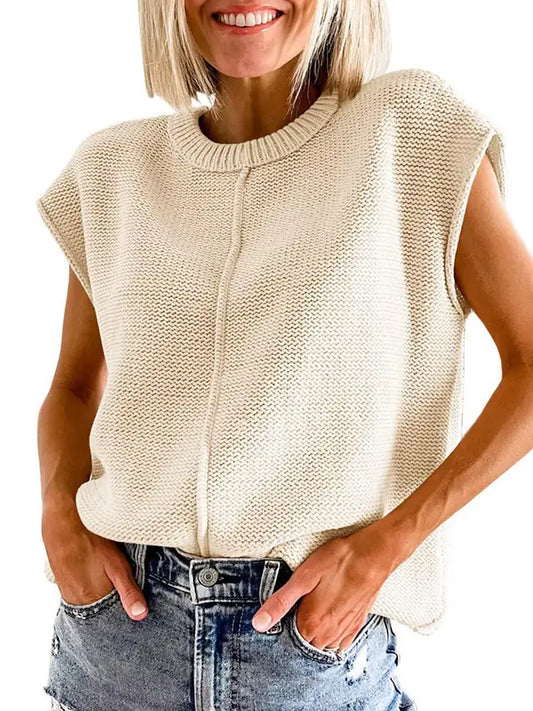 LOOSE FITTING KNITTED SLEEVELESS VEST TOP - APRICOT