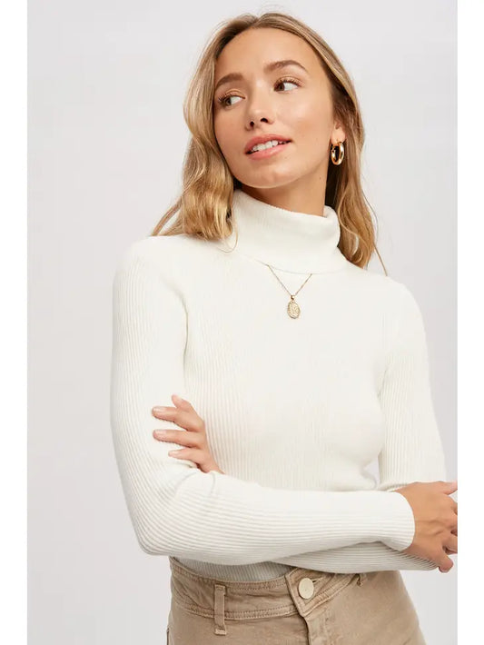 ESSENTIAL RIB TURTLE NECK PULLOVER - CREAM