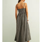 STRIPE PATTERN LONG DRESS - CHARCOAL/BEIGE