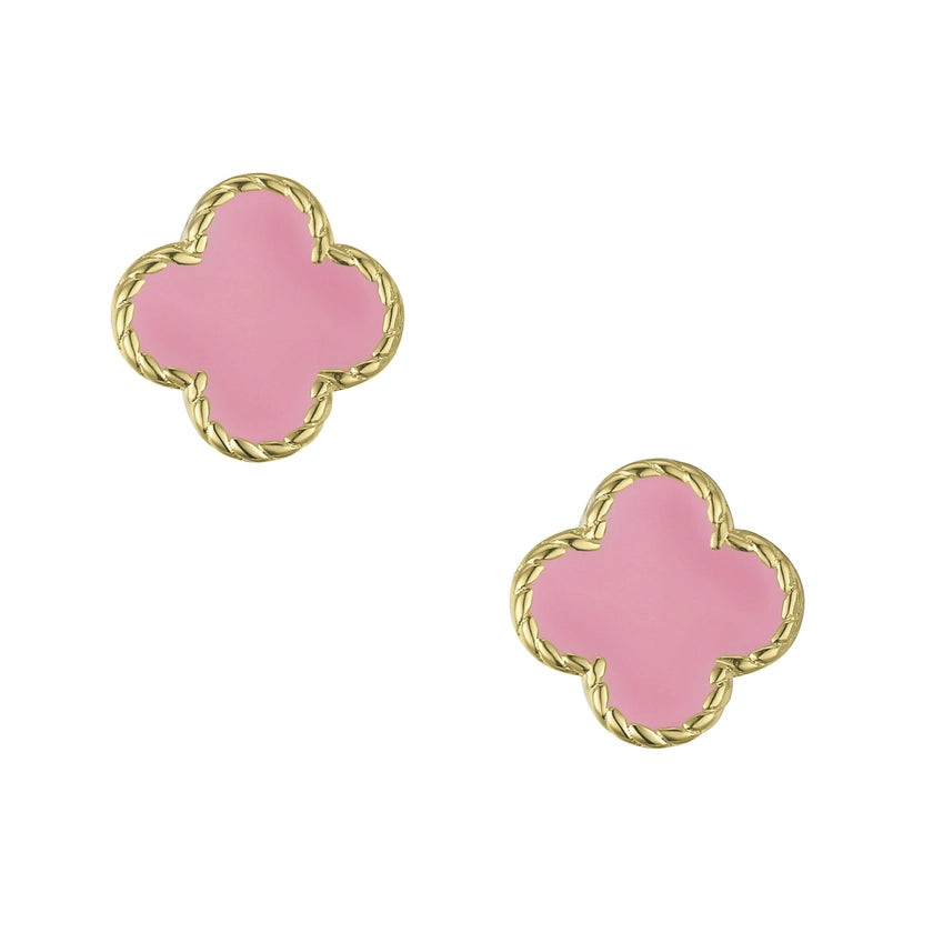 FOUR LEAF CLOVER STUD EARRINGS - PINK