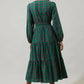 PLAID BUTTON DOWN MIDI DRESS - GREEN MULTI