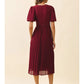 PLEATED WITH SIDE SLIT DETAIL ROUND NECK DRESS - BURGUNDY