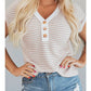 CASUAL STRIPED KNIT BUTTONED FRONT V NECK TSHIRT