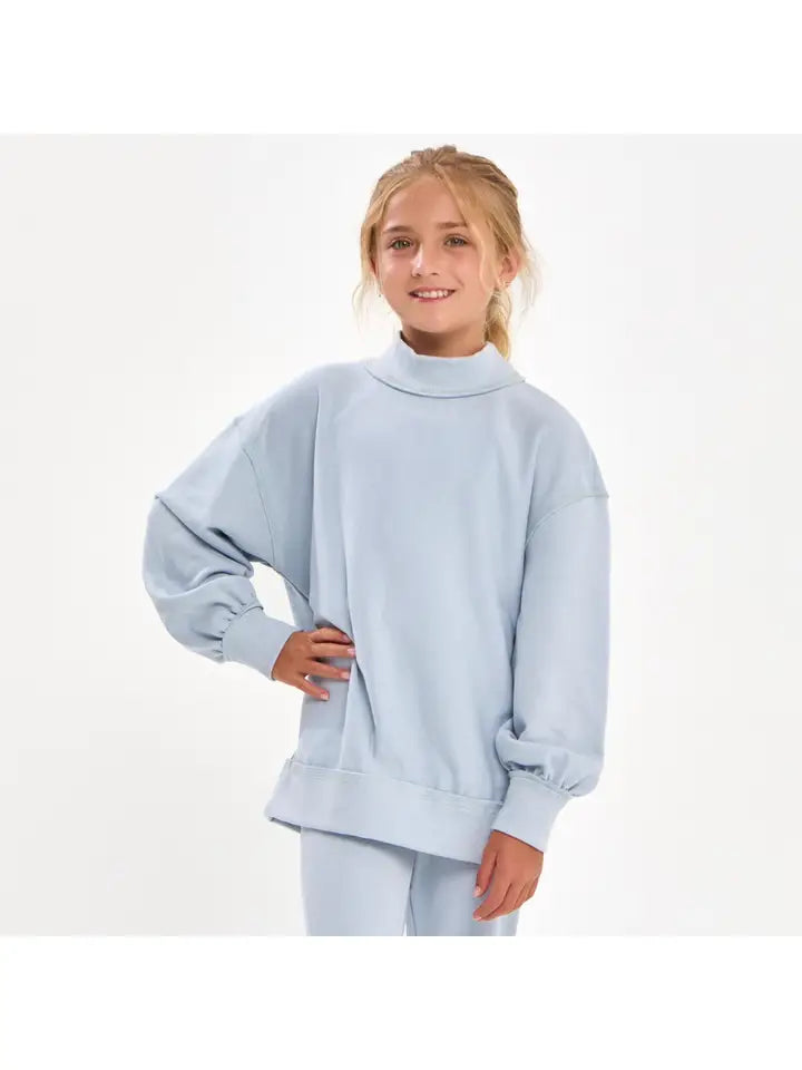 COTTON TERRY MOCK NECK SWEATSHIRT - SKY BLUE