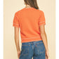 STITCH DETAILED SHORT SLEEVE SWEATER TOP - SALMON