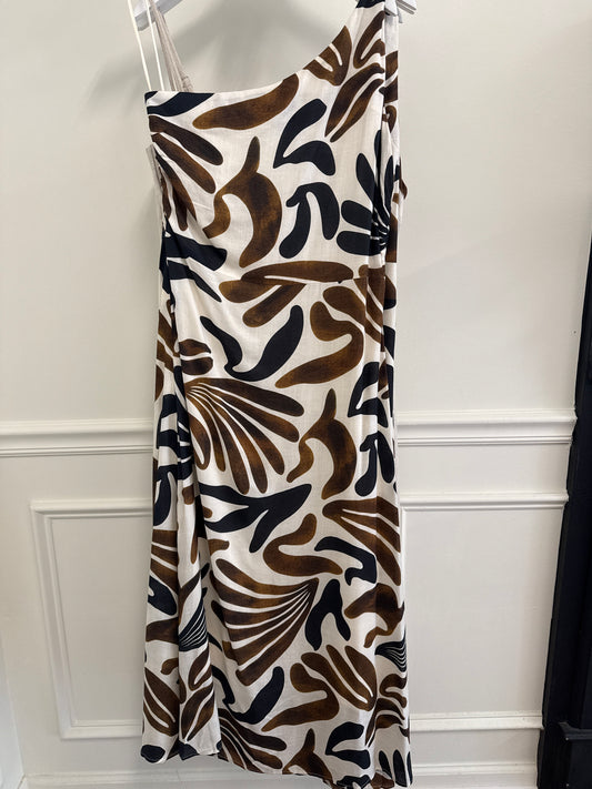 ONE SHOULDER MULTI COLOR DRESS - BLACK/BROWN