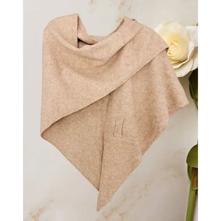 CASHMERE BLEND KNIT TRIANGLE SHAWL WITH CROSS FRONT DESIGN - WINE RED