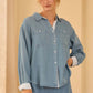 WASHED TENCEL SHIRT WITH POCKET AND STRIPE CUFF - CHAMBRAY BLUE