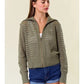 ZIP UP POINTELLE OPEN KNIT SWEATER - OLIVE
