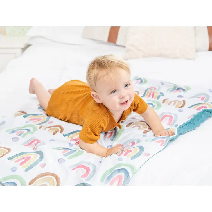 BABY & TODDLER MINKY BLANKET - BLUE RAINBOW