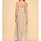 VERTICAL STRIPED RELAXED EMPIRE WAIST MOXI DRESS - BEIGE