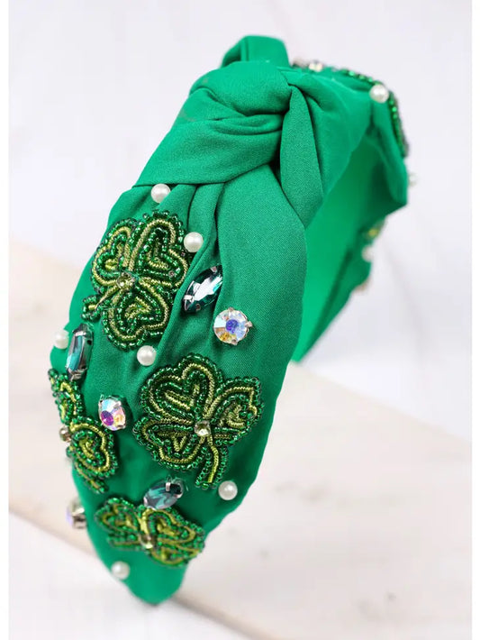 SHAMROCK EMELLISHED HEADBAND - GREEN