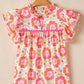 GRACE FLORAL RUFFLED SLEEVE SPLIT NECK  LOOSE BLOUSE