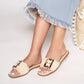 TORTOISE BUCKLE SCALLOP RAFFIA SLIDE - NATURAL