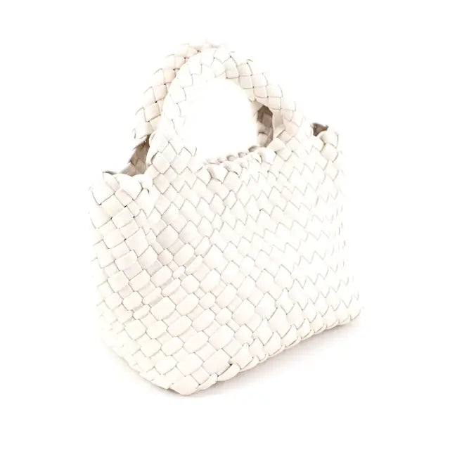 SMALL WOVEN TOTE CROSSBODY BAG W/COSMETIC POUCH - ASSORTED COLORS