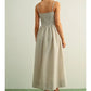 STRIPED FABRIC WITH SMOCKING TOP MAXI DRESS - TAN