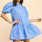 COLLARED TIERED MINI DRESS - URBAN BLUE
