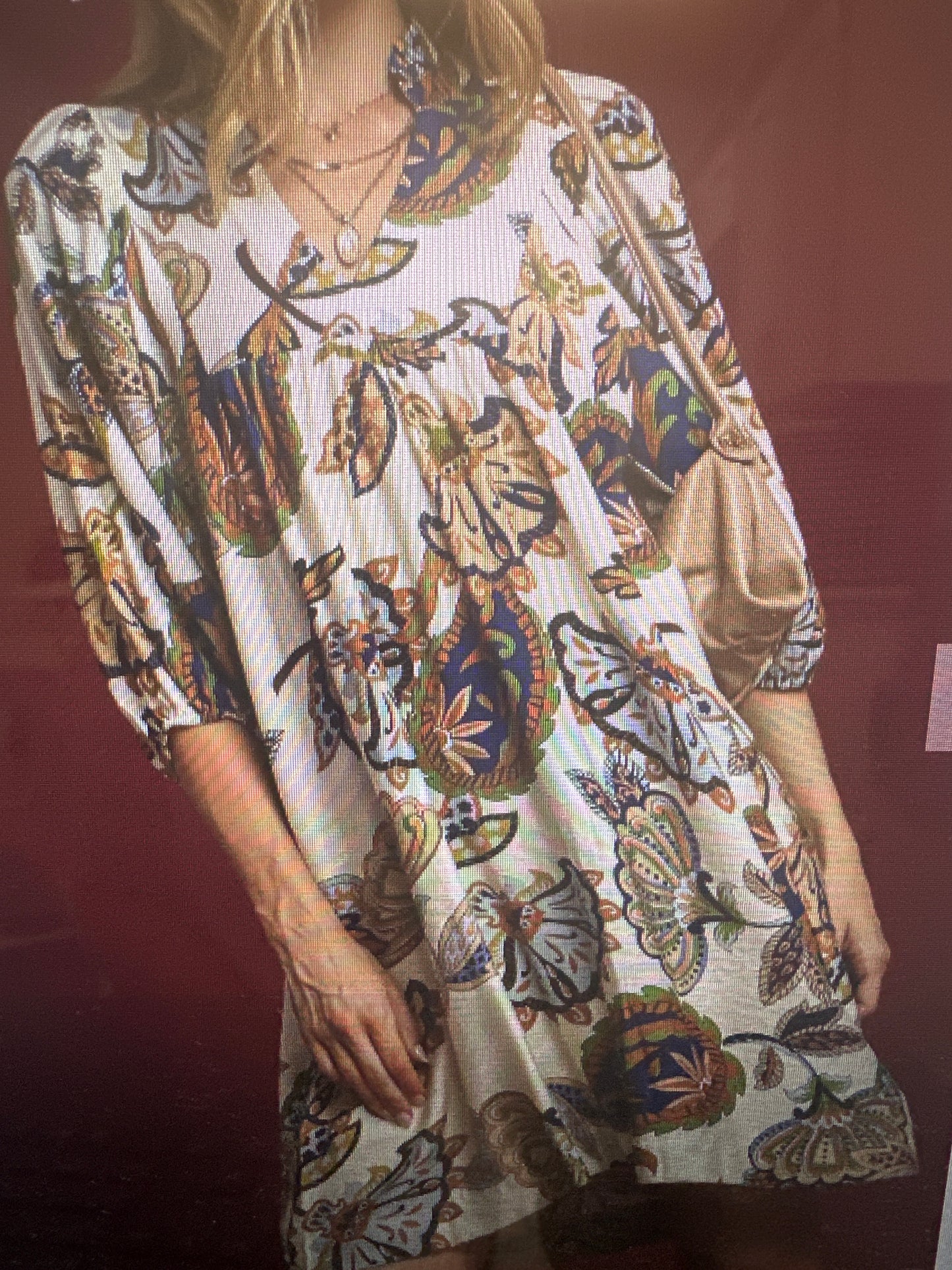 ABSTRACT PRINT PUFF SLEEVE BABYDOLL DRESS- CREAM