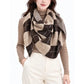 ARGYLE KNIT TRIANGLE SCARF SHAWL - COOFFE BROWN & BEIGE