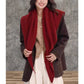 CASHMERE BLEND KNIT TRIANGLE SHAWL WITH CROSS FRONT DESIGN - WINE RED