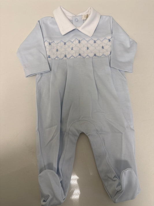 SUMMER ANCHORS COLLARED SMOCKED FOOTIE - LIGHT BLUE