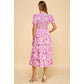 ABSTRACT SMOCKED DETAIL MIDI DRESS - PINK