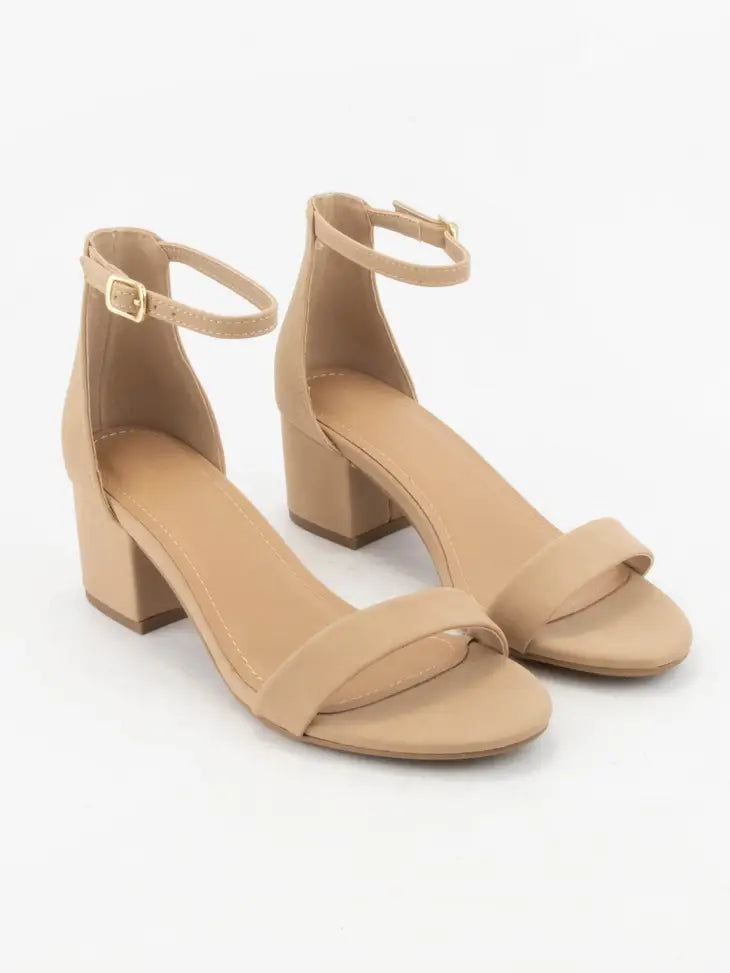 BASIC ANKLE STRAP KITTEN HEEL - NATURAL