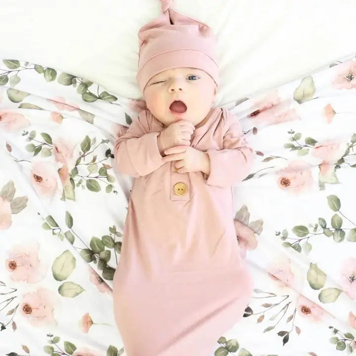 SOLID MAUVE BAMBOO BABY KNOT GOWN & HAT