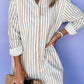 KHAKI STRIPE LONG SLEEVE BUTTON UP MINI SHIRT DRESS