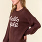 HELLO FALL EMBROIDERED OVERSIZE SWEATER - CHOCOLATE