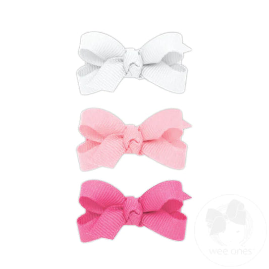 BABY GROSGRAIN BOWS KNOT WRAP 3 PACK - WHITE/PINK