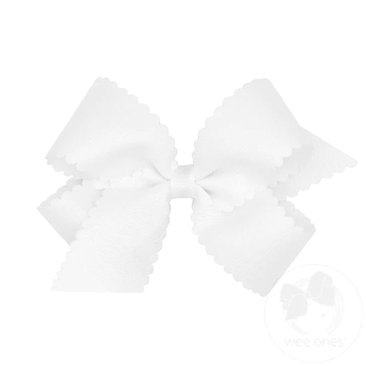 MEDUIM GROSGRAIN SCALLOPED HAIR BOW - WHITE