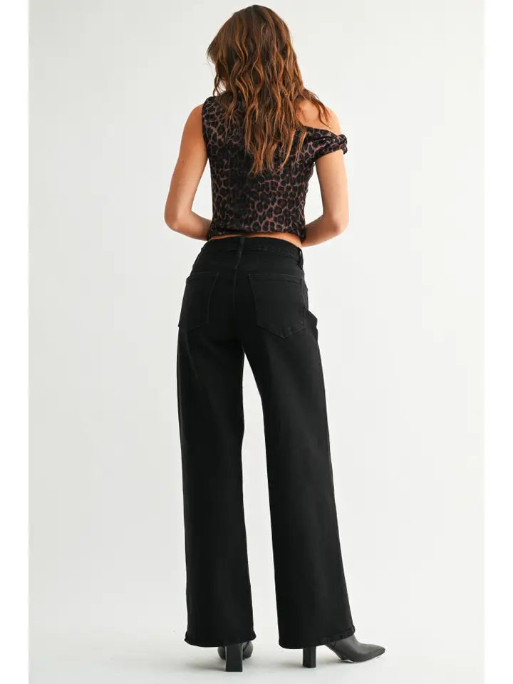 HIGH RISE WIDE LEG JEAN - BLACK