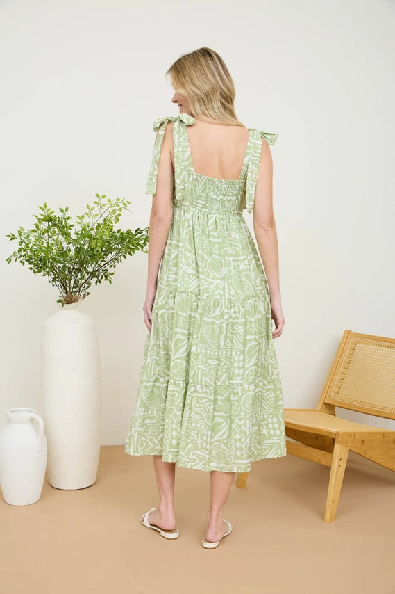 TIE STRAP MIDI DRESS - LIGHT OLIVE