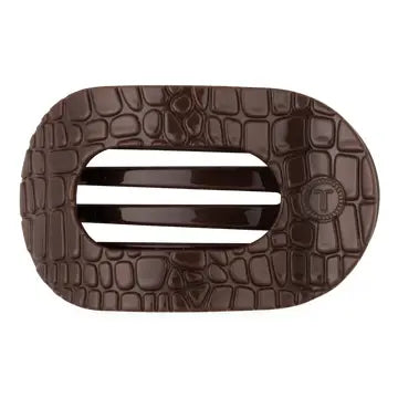 BROWN CROCODILE FLAT ROUND CLIP - ASSORTED SIZES
