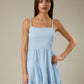 SQUARE NECK SHOULDER STRAP TIERED MINI DRESS WHITE/BLUE GINGHAM