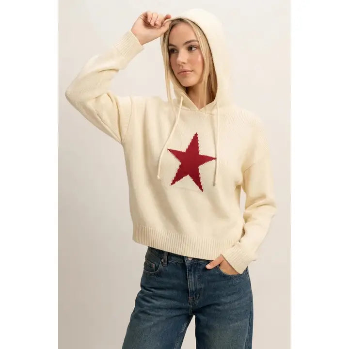 STAR HOODED SWEATER - CREAM