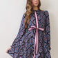 MEDALLION PRINT BELTED MINI SHIRT DRESS - NAVY